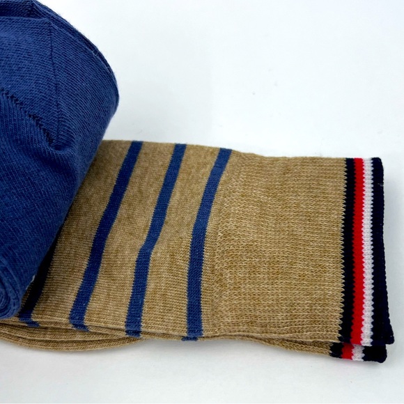 TOMMY HILFIGER,MEN’S DRESS CREW SOCKS, 4 PAIRS DECORATIVE TAN,GREY, BLUE 1 SIZE - Picture 13 of 16